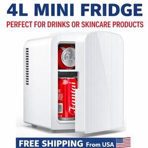 4L Mini Fridge Skincare Beauty Cooler Warmer Portable 6 Can Compact NEW White